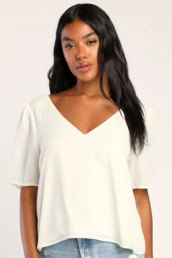 Forever Fashionable Ivory V-Neck Short Sleeve Top | Lulus (US)