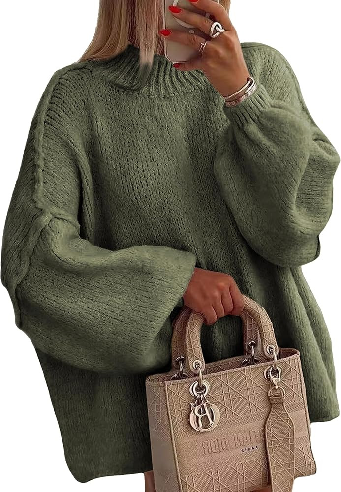 Women’s Oversized Fall Sweater 2025, Chunky Knit Crewneck Long Sleeve Fuzzy Pullover Tops | Amazon (US)