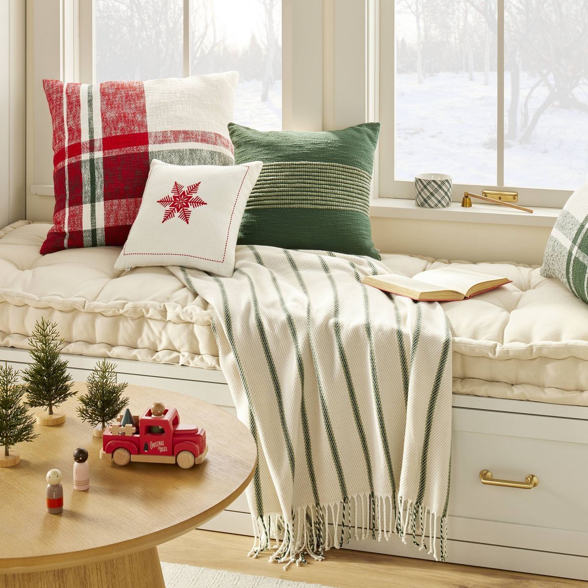 Festive Plaid Square Christmas Throw Pillow Red/Green/Cream - Hearth & Hand™ with Magnolia | Target