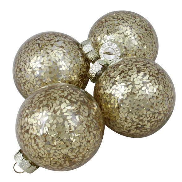 Northlight 4ct Clear and Gold Shiny Seeds Glass Christmas Ball Ornaments 4" (101.5mm) | Target