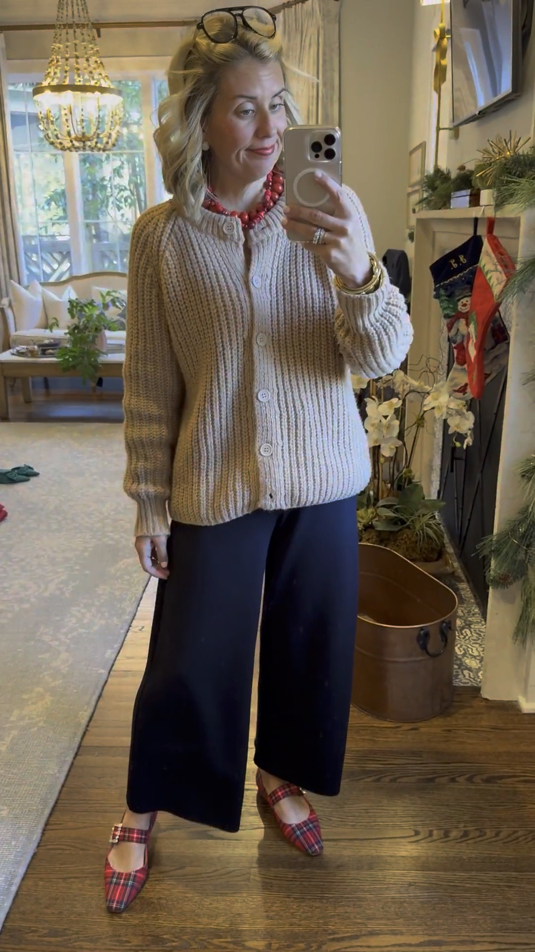 Festive ready!! Love this time of year! 

Wide Leg Bottoms - size small petite 
Sweater - size 

#LTKHoliday #LTKdayinmylife #LTKPetite