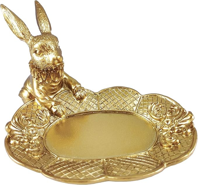 FANTESTICRYAN Small Bunny Statue Decor Jewelry Tray, Cute & Retro Golden Ornament Easter Rabbit F... | Amazon (US)