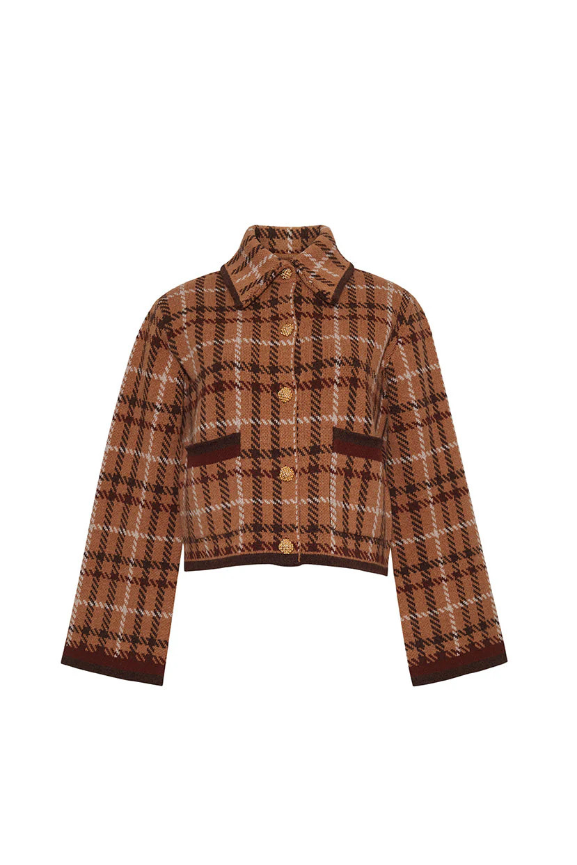 Delilah Cardigan in Camel Check | Over The Moon