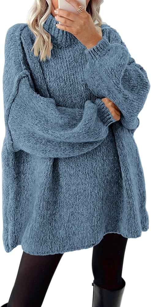 BTFBM Sweaters for Women Fall 2026 Long Sleeve Mock Neck Cable Knit Oversized Sweater Pullover To... | Amazon (US)