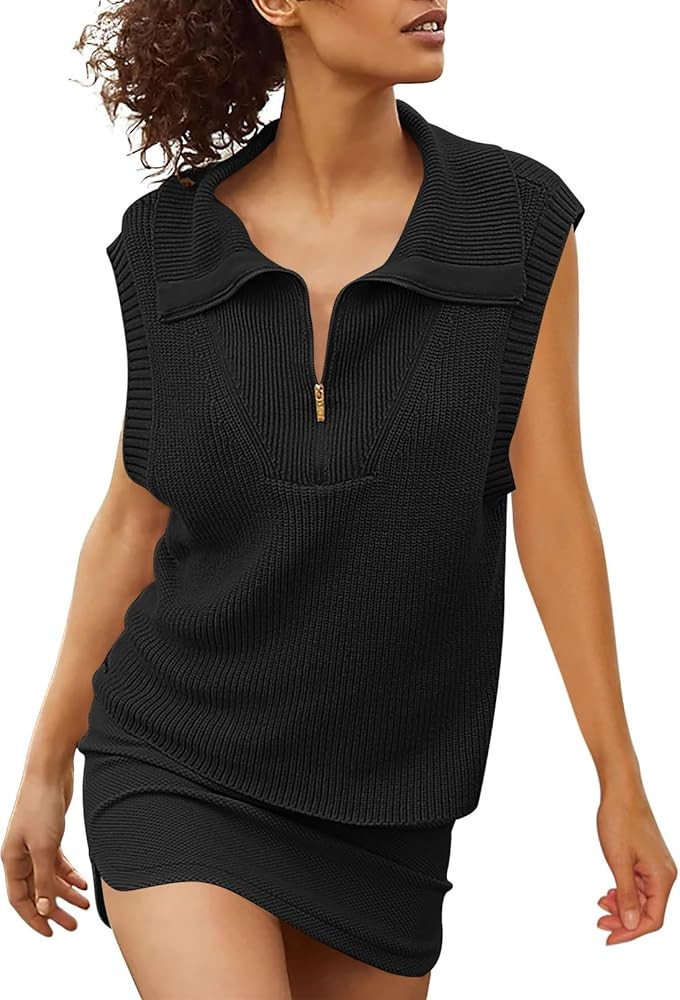 TOLENY Women's Sleeveless Pullover Sweater Vest Half Zip Ribbed Knitted Tank Tops | Amazon (US)