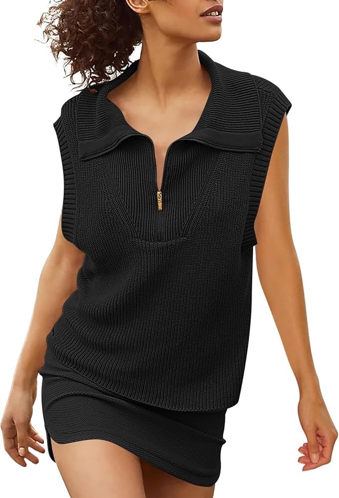 TOLENY Women's Sleeveless Pullover Sweater Vest Half Zip Ribbed Knitted Tank Tops | Amazon (US)