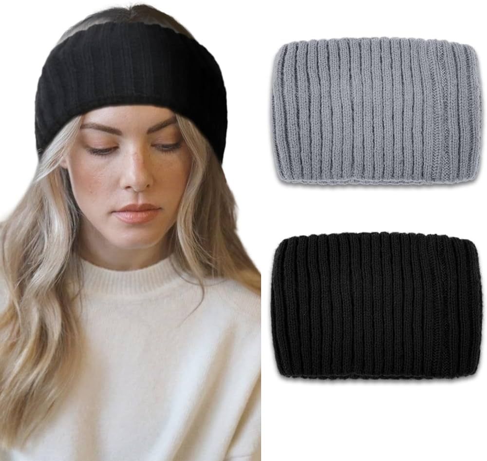 AKTVSHOW 2 Packs Knit Headbands for Women Winter Ear Warmers Cold Weather Wide Knitted Head Wraps... | Amazon (US)