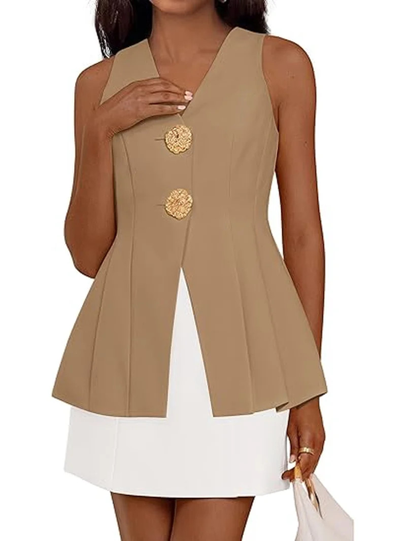 PRETTYGARDEN Womens Summer Sleeveless Blazer Vest Tops Trendy V Neck Button Down Business Casual ... | Walmart (US)