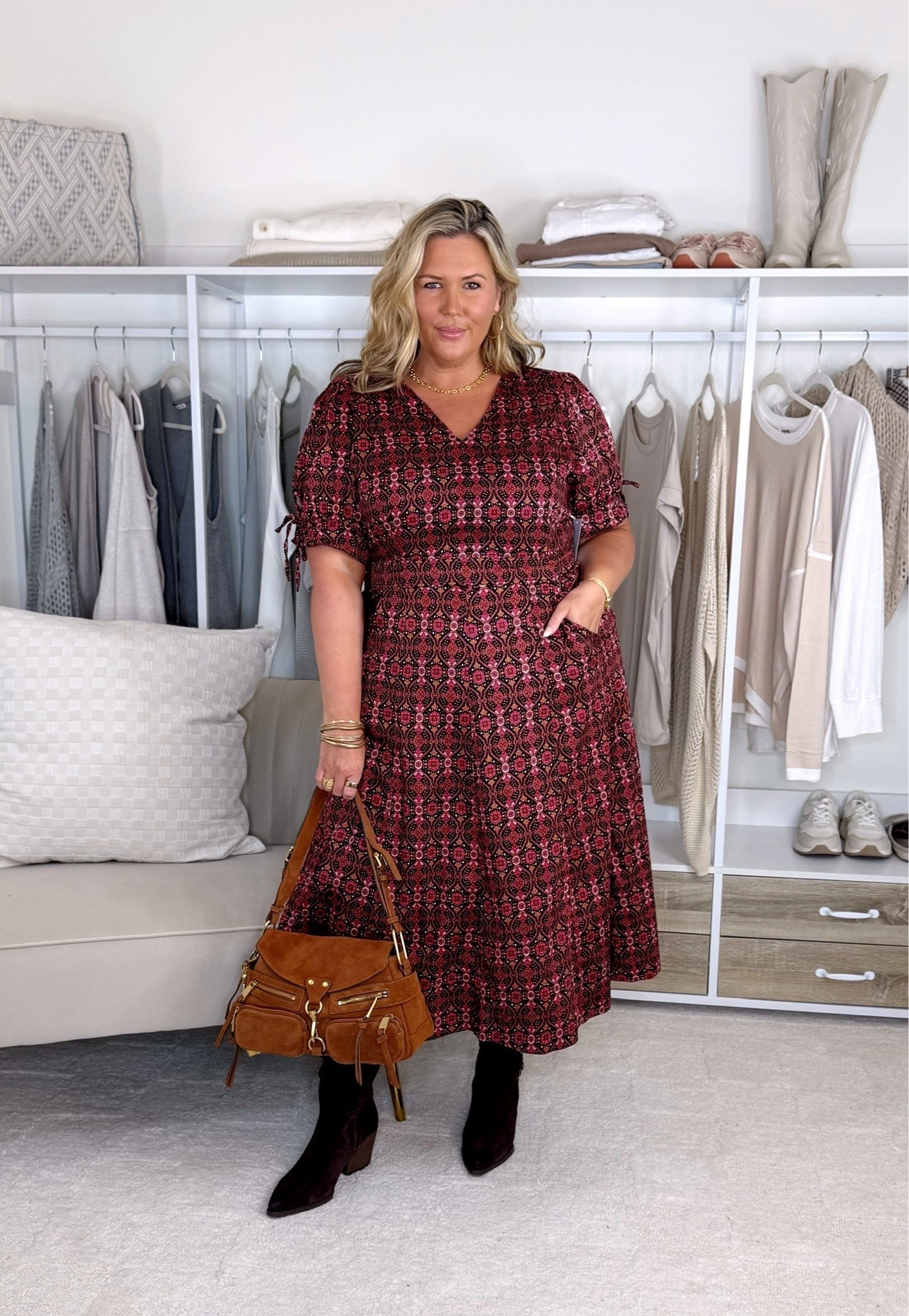 Nordstrom dress haul! Wearing an 18W in dress!!! Calves are 16.5 inches and these boots fit up to 17.5 inches circumference. 



Plus size, outfit inspo, fall fashion, apron belly, dresses, mom life
✨black and burgundy vneck dresses run big and could size down to a 1X
✨wide calf boots are about 17.25 inches wide!
✨pink dress runs a little generous

Nordstrom sale plus size midsize work dresses

#LTKPlusSize #LTKMidsize #LTKSaleAlert

#LTKPlusSize #LTKSaleAlert #LTKWorkwear