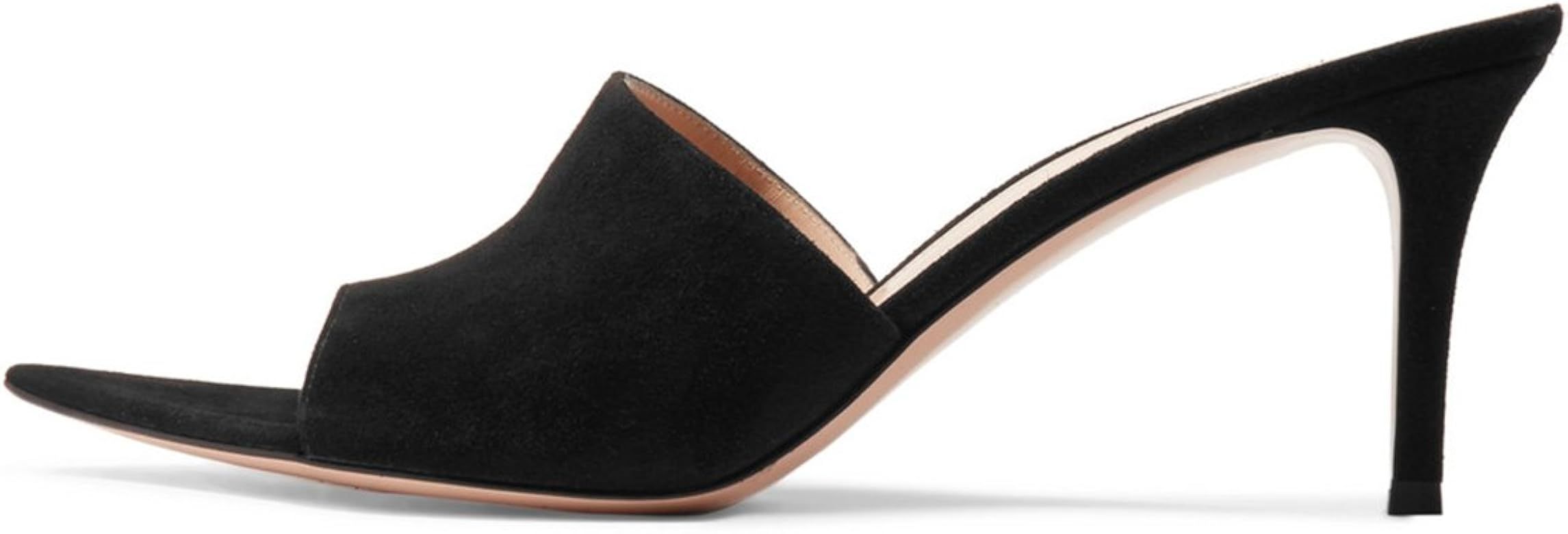 FSJ Women Fashion Mid High Heels Sandals Suede Slip on Open Toe Mules Sexy Slide Shoes Size 4-15 ... | Amazon (US)