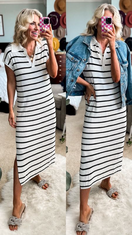 Amazon striped open knit midi dress—great basic for spring/summerr
Fits tts and wearing small
Comes in other colors 

#LTKstyletip #LTKfindsunder50 #LTKworkwear