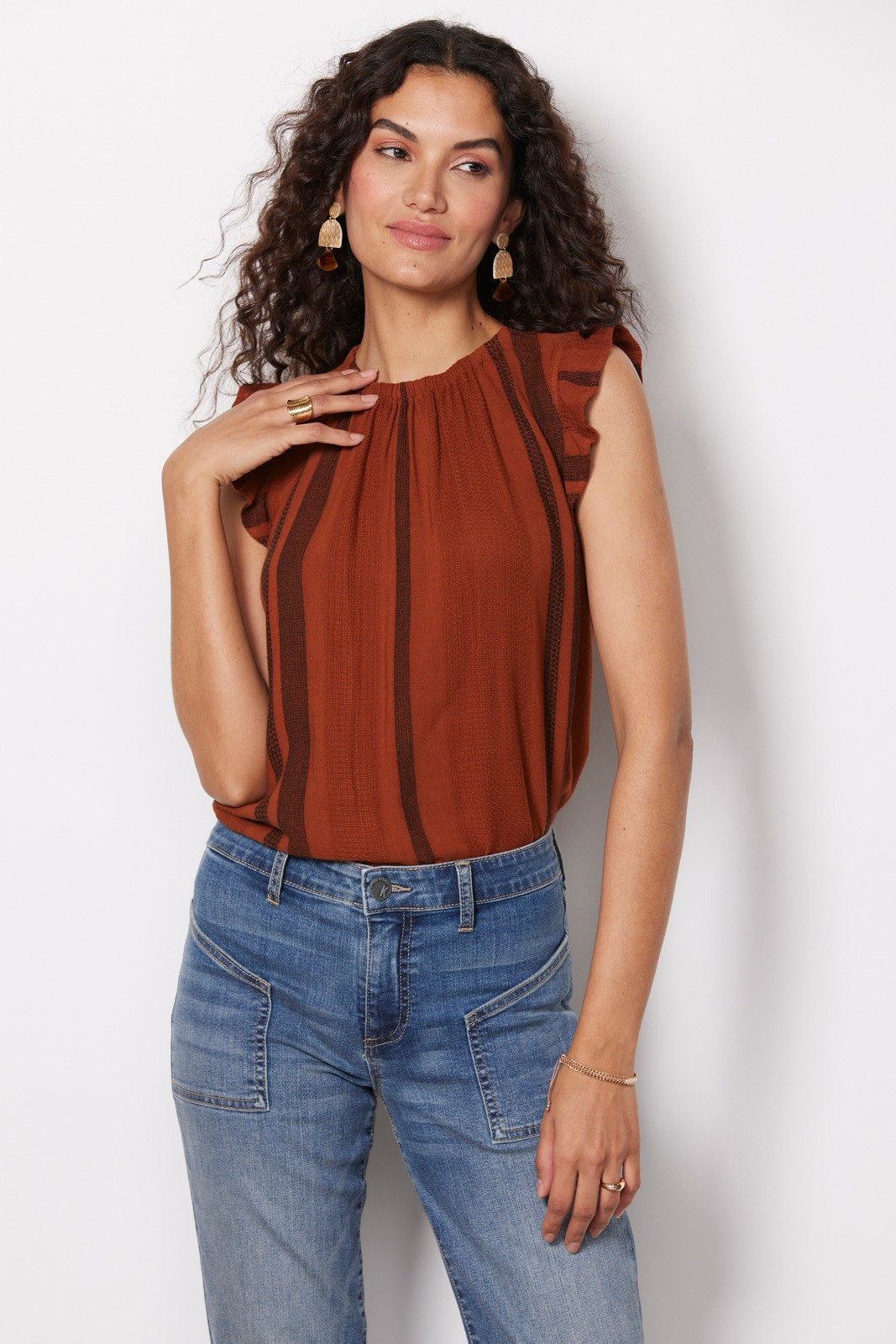 CLOTH AND STONE Stripe Ruffle Tank | EVEREVE | Evereve