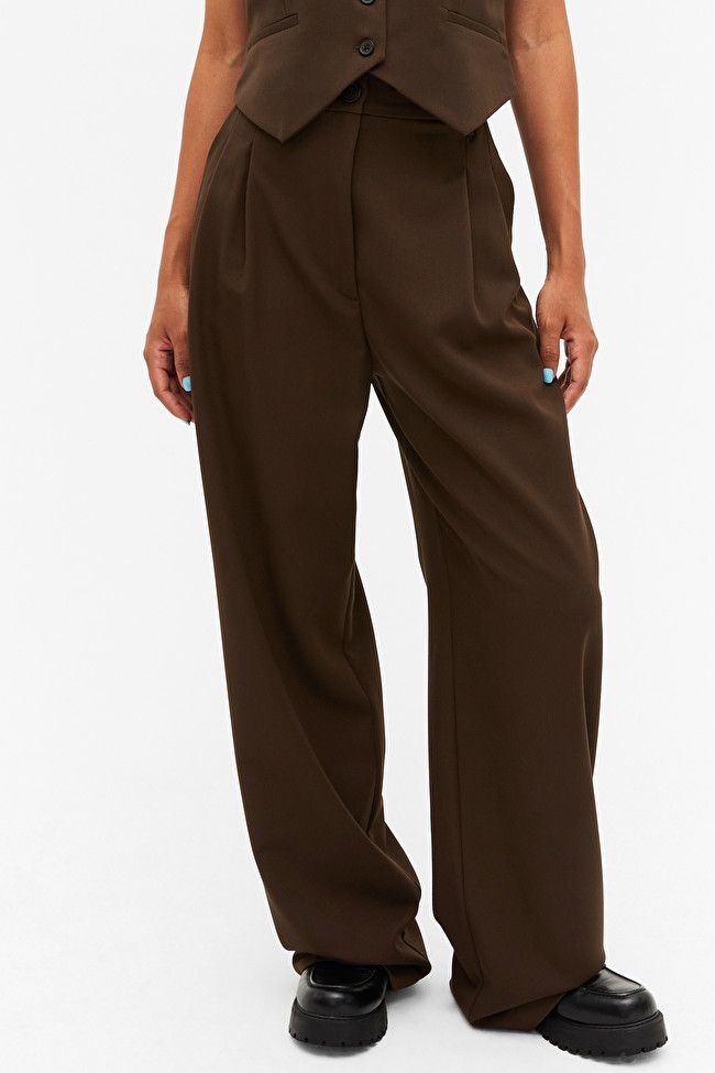 High waist wide leg trousers dark brown | Monki
