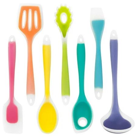 Silikon Rainbow Kitchen Utensils - 7 Piece Silicone Cooking Utensil Set with Spatulas, Spoons, Ladle | Walmart (US)
