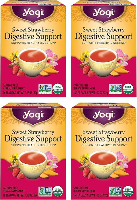 Yogi Sweet Strawberry Digestive Support Herbal Tea, Caffeine-Free, Vegan Friendly, Kosher, USDA C... | Amazon (US)