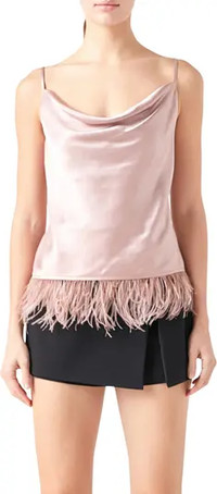 Click for more info about Endless Rose Feather Hem Satin Camisole | Nordstrom