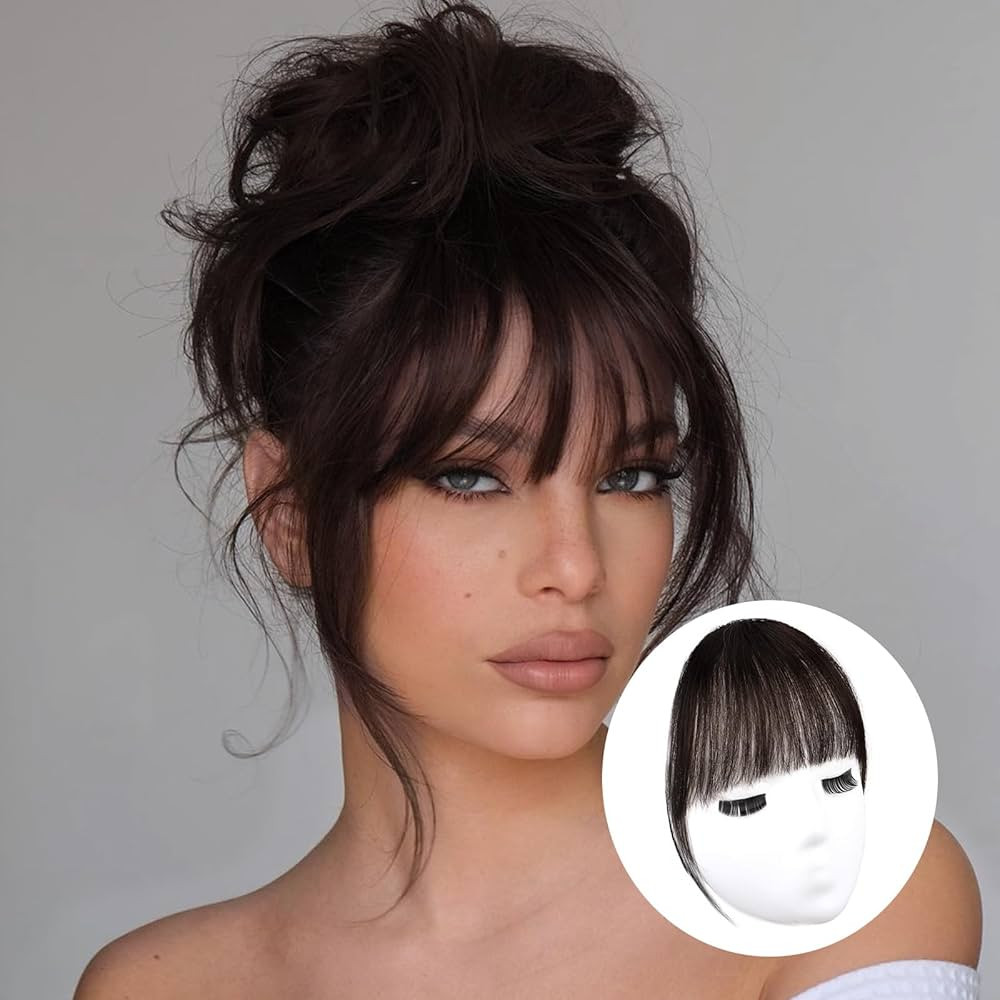 Bangs Hair Clip,Dark Brown Clip in Bangs 100% Human Remy Hair Bangs,Wispy Clip on Hair Extensions... | Amazon (US)