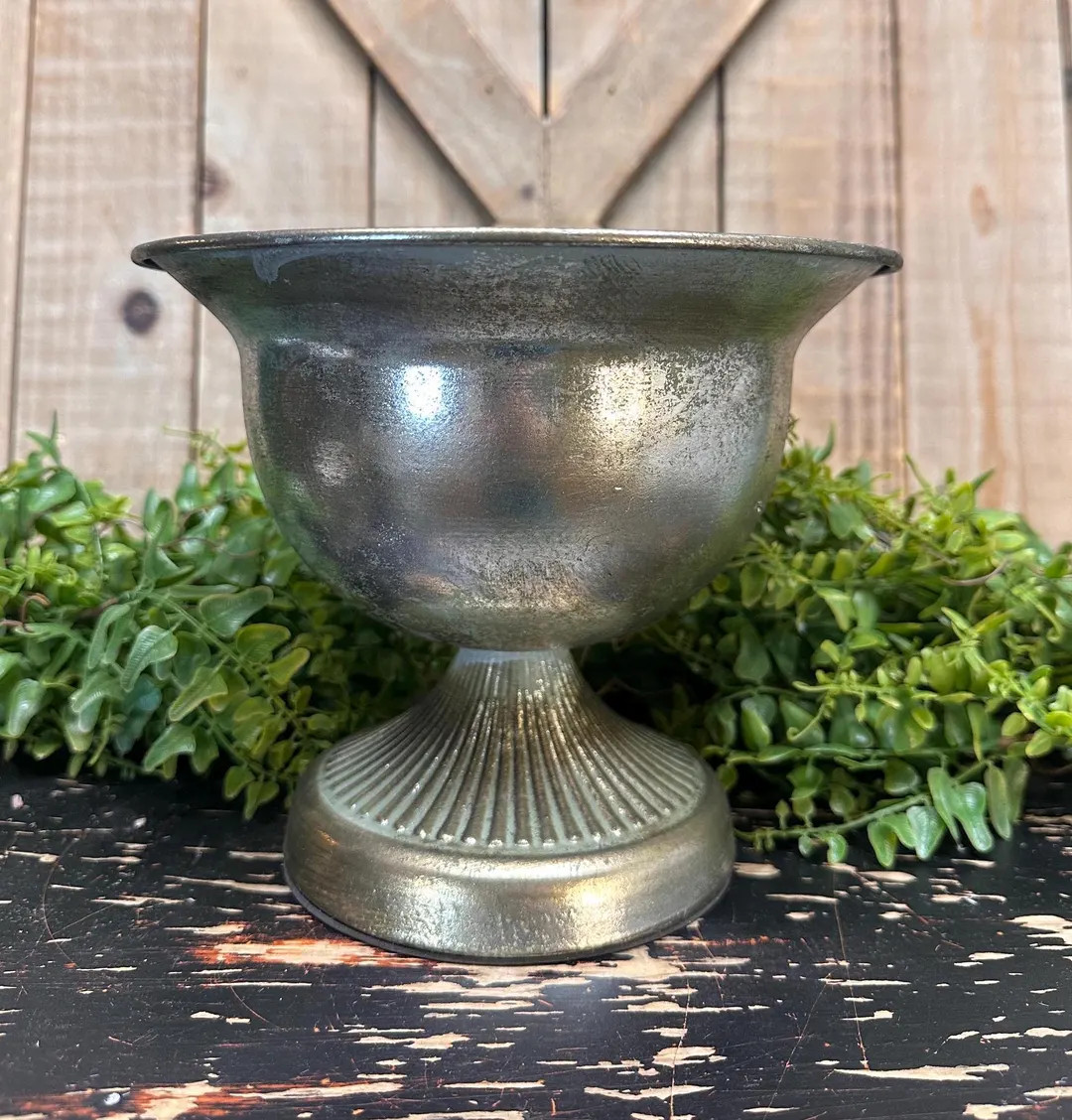 8 Inch Diameter, Metal Silver and Gray Base With Pedestal, 7 Inch High, Centerpiece Base, Plant H... | Etsy (US)