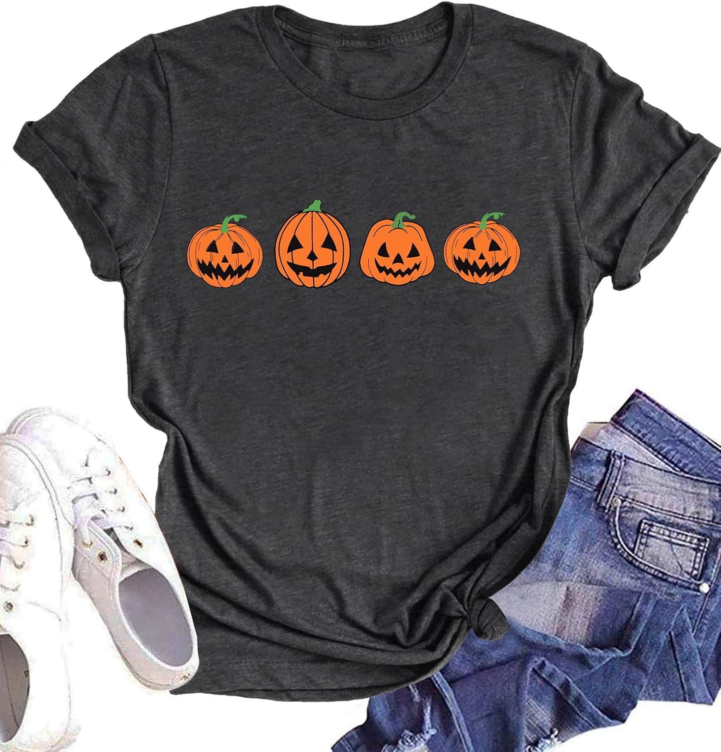 Halloween Pumpkin Shirt Women Leopard Graphic Tees Casual Fall Tops | Amazon (US)