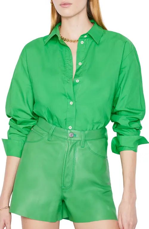 FRAME The Oversize Organic Cotton Button-Up Shirt in Grass Green at Nordstrom, Size Small | Nordstrom