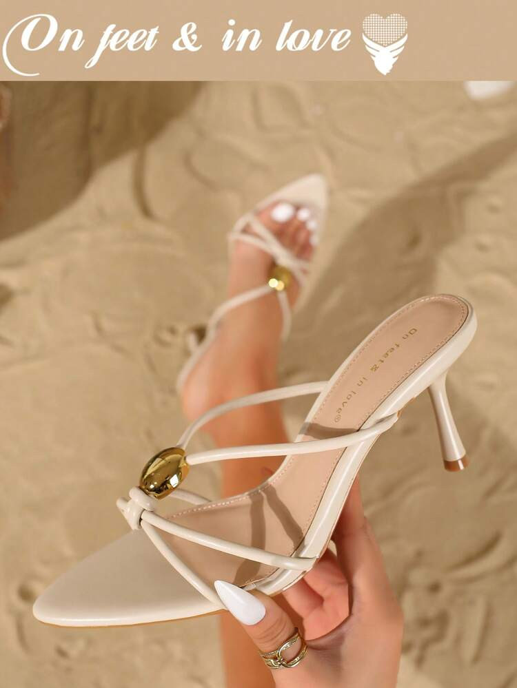 On Feet& In Love Women's Fashionable & Elegant Metal Decor High Heel Sandals, Suitable To Pair With Wedding Dresses | SHEIN