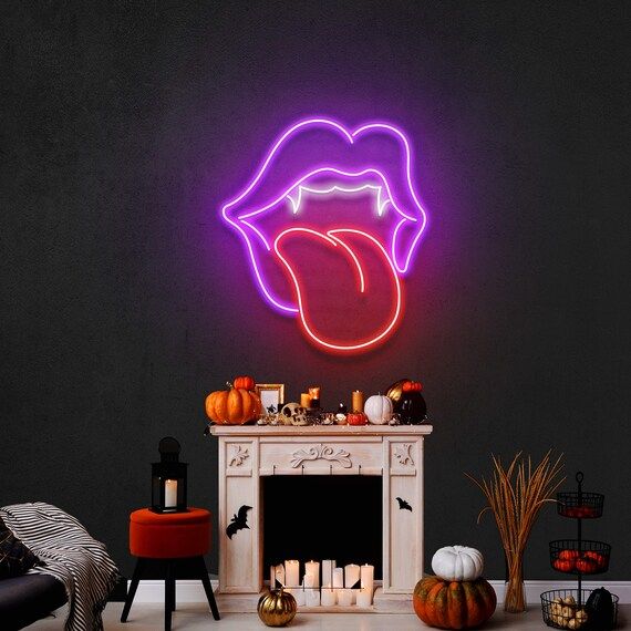 Custom Neon Sign Halloween Decor Indoor Vampire Lip Led Neon - Etsy | Etsy (US)