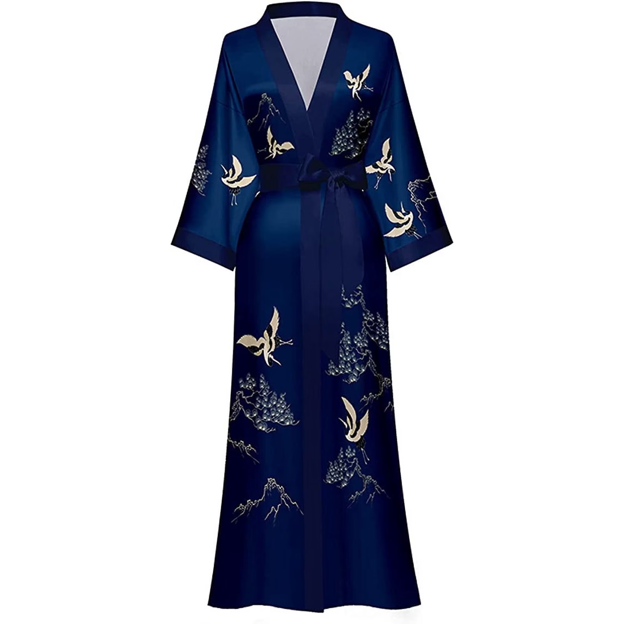 AMITOFO Long Silk Kimono Robes for Women Lightweight Silky Satin Floral Bathrobe Soft Cozy Ladies Housecoat Loungewear | Walmart (US)
