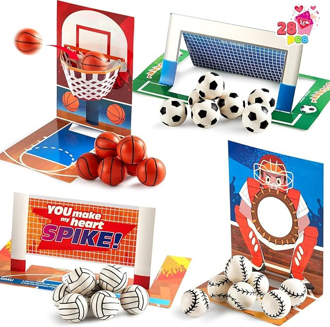 JOYIN 28 PCS Valentine’s Day Cards with Soccer Football Volleyball Basketball for Kids Valentin... | Amazon (US)