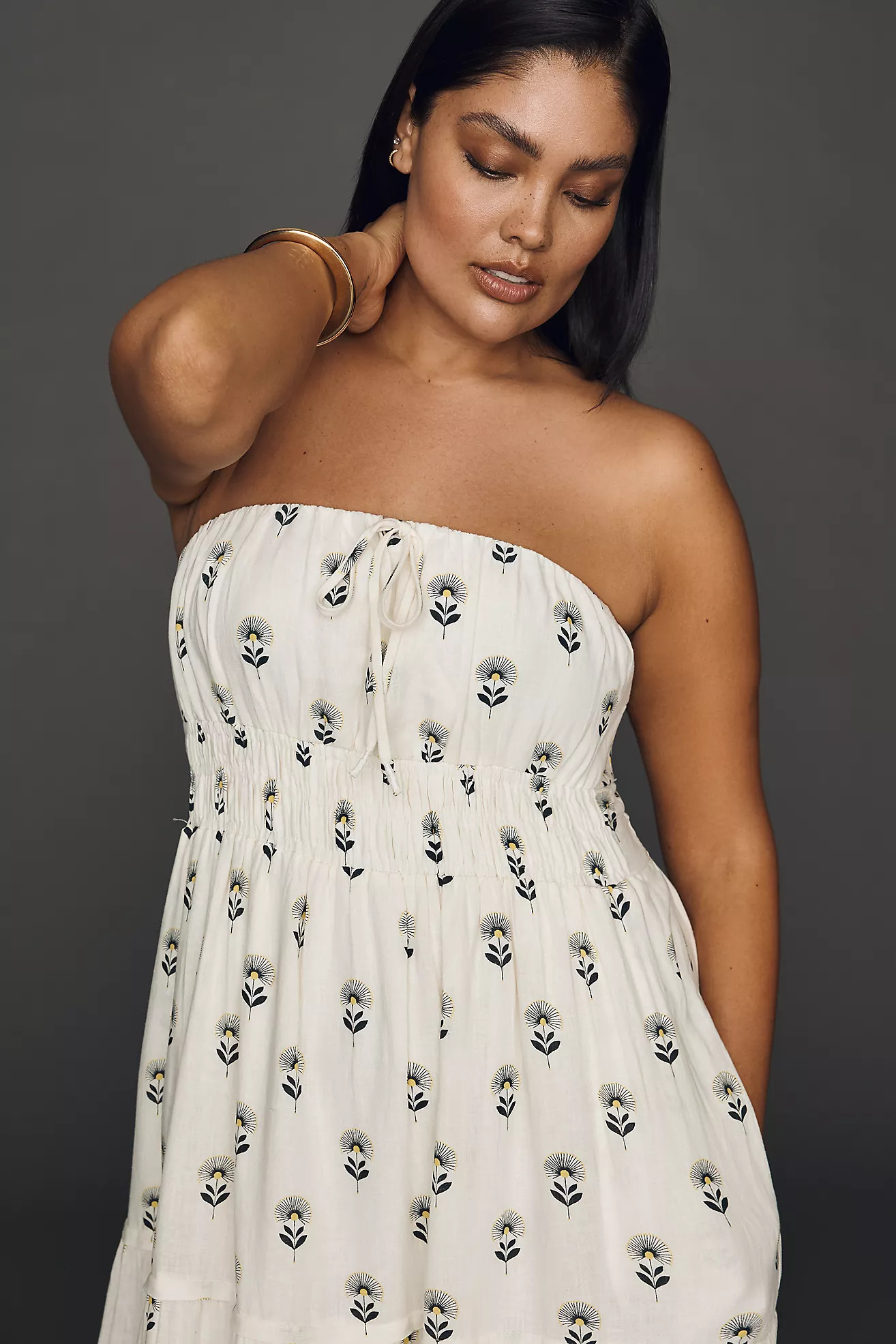 Somerset Linen Blend Strapless Midi Dress | Anthropologie (US)