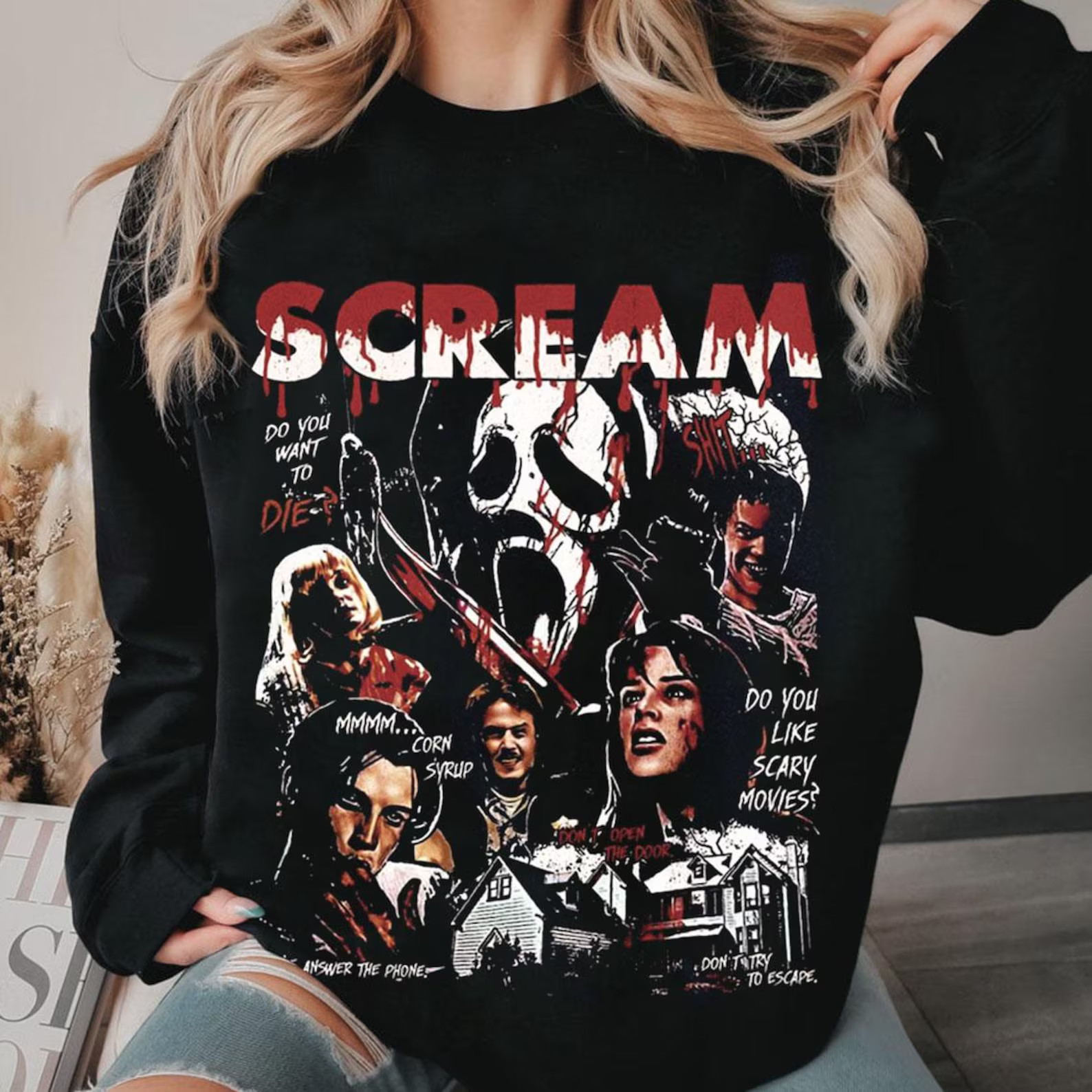 Halloween Scream Horror Movie T-shirt, Vintage Ghostface Killer Retro 90s Sweatshirt, Graphic Hoo... | Etsy (US)