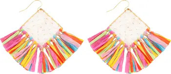 Panacea Raffia Fringe Beaded Drop Earrings | Nordstrom | Nordstrom