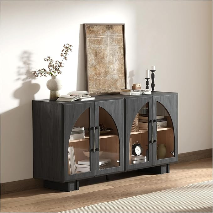 Buffet Cabinet with Storage, 63 '' Large Sideboard with Glass Doors, Arched Cabinet with Adjustab... | Amazon (US)