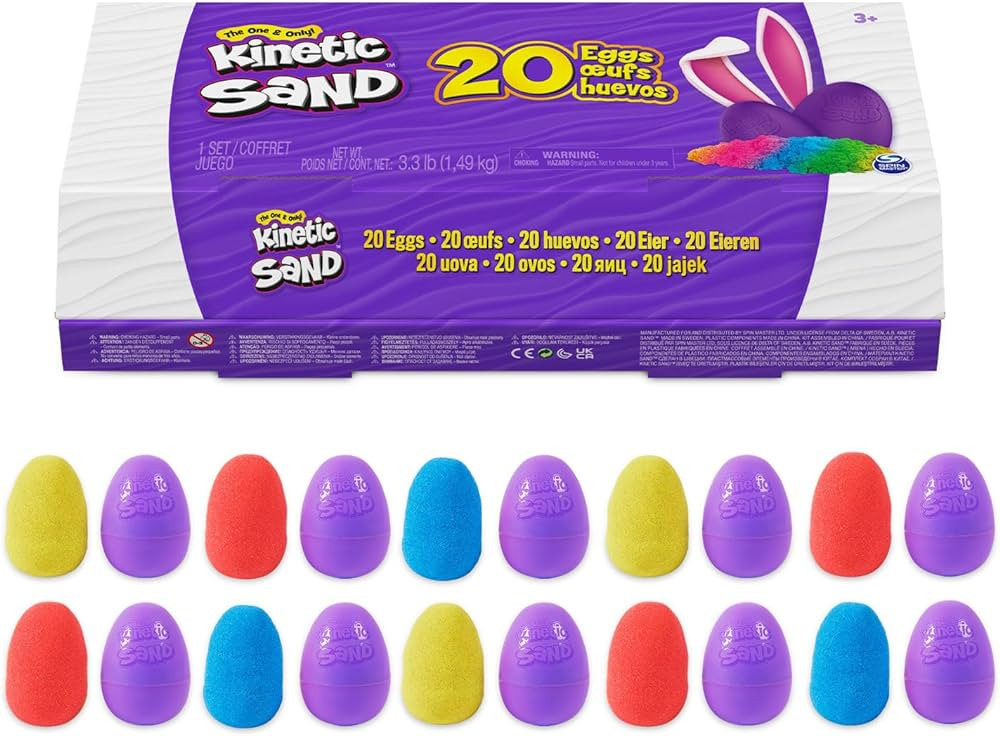 Kinetic Sand, 20-Pack Eggs with 3.3lbs Red, Yellow & Blue Play Sand for Egg Hunts, Party Favors &... | Amazon (US)