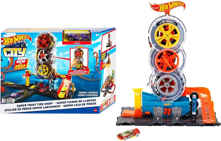 Hot Wheels City Super Twist Tire Shop Playset, Spin The Key to Make Cars Travel Through The Tires... | Amazon (US)