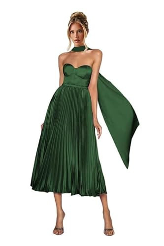 Emerald Satin Scraf Bridesmaid Dresses for Wedding Tea Length A Line Emerald Midi Formal Evening Gown LA202 22W | Amazon (US)
