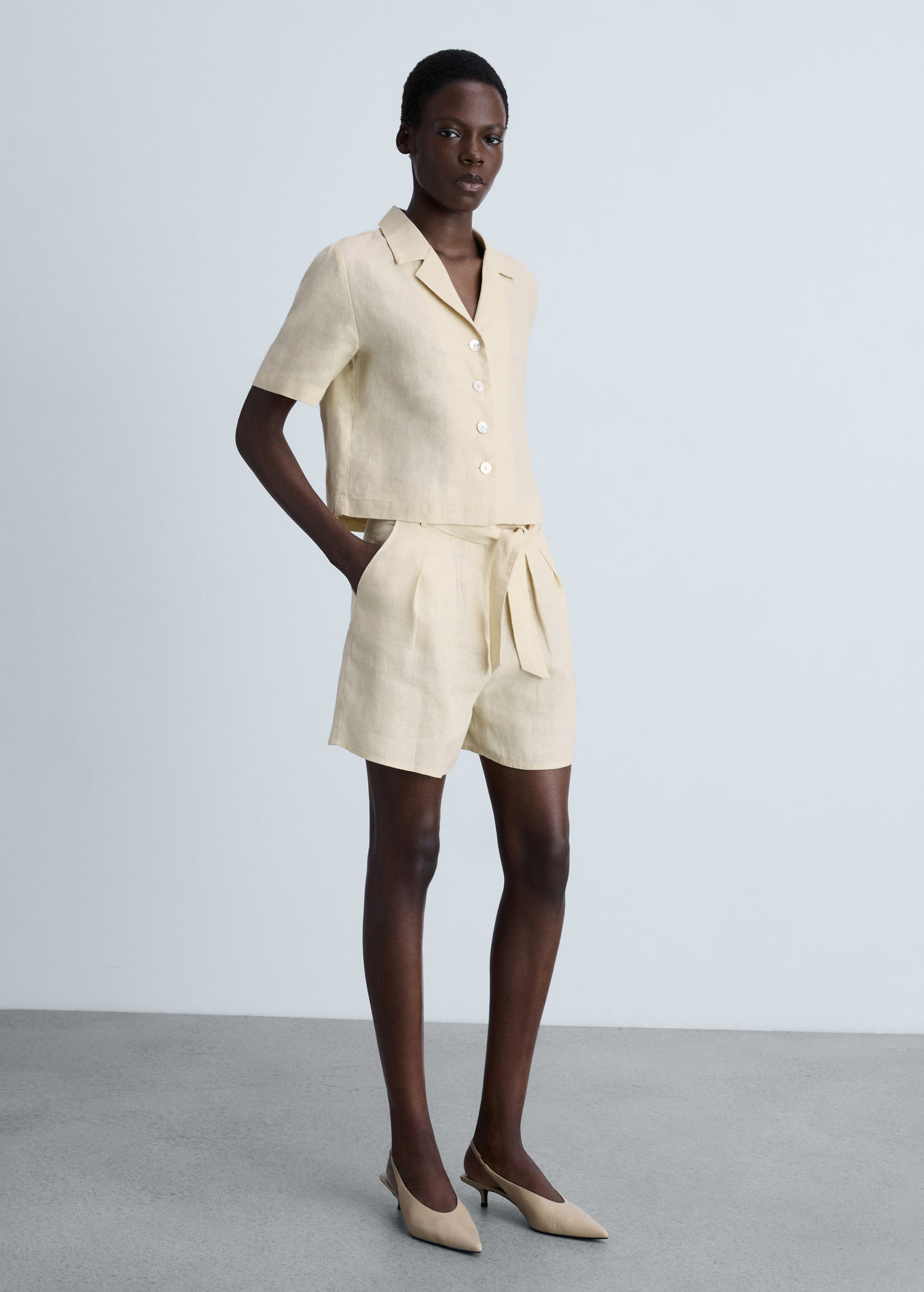 Short sleeve linen-blend shirt - Women | MANGO United Kingdom | MANGO (UK)