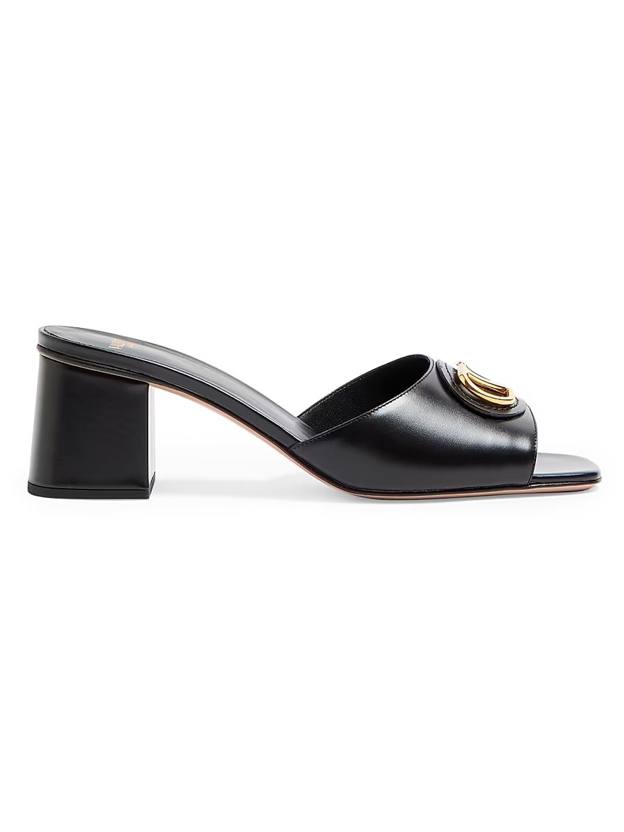 Women's VLogo Signature 60MM Slide Sandals in Calfskin - Black - Size 6.5 | Saks Fifth Avenue
