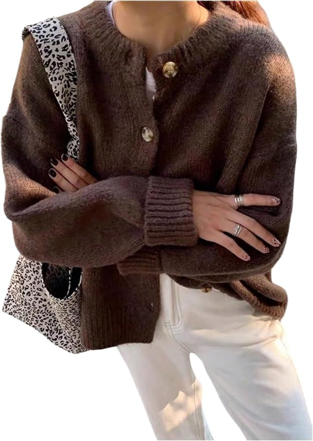 Women's Vintage Button Down Cardigan Sweaters Long Sleeve Loose Trendy Knit Cardigans | Amazon (US)