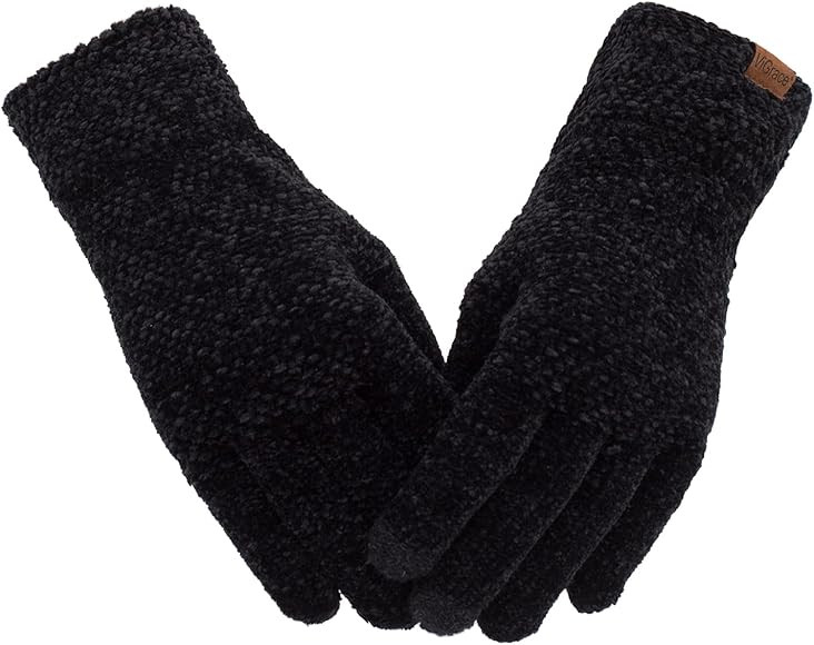 Women's Winter Touch Screen Gloves Chenille Warm Cable Knit 3 Touchscreen Fingers Texting Elastic Cu | Amazon (US)