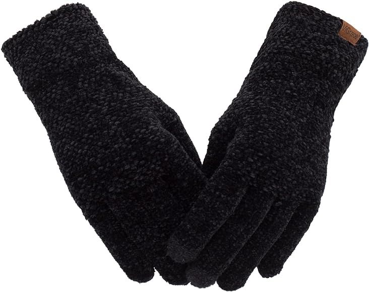 Women's Winter Touch Screen Gloves Chenille Warm Cable Knit 3 Touchscreen Fingers Texting Elastic Cu | Amazon (US)
