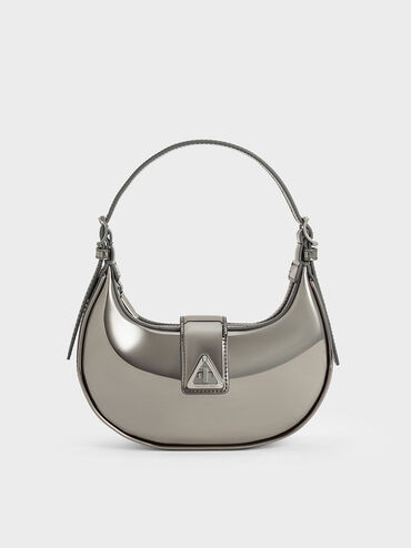 Trice Metallic Accent Belted Shoulder Bag
 - Pewter | Charles & Keith US