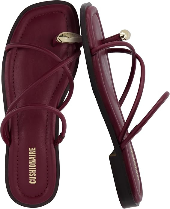 CUSHIONAIRE Venue Women’s Strappy Toe-Loop Slide Sandals with Gold-Tone Accent & Memory Foam Co... | Amazon (US)