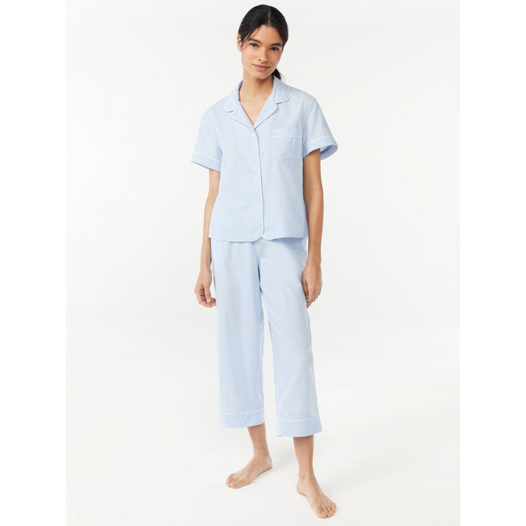 Joyspun Women's Woven Notch Collar Top and Capri Pajama Set, Sizes S to 3X | Walmart (US)