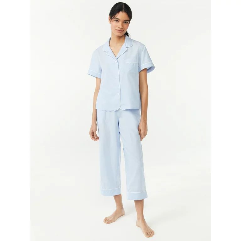 Joyspun Women's Woven Notch Collar Top and Capri Pajama Set, Sizes S to 3X | Walmart (US)