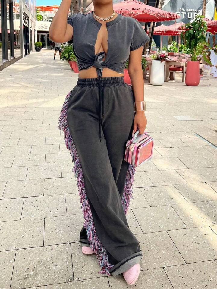 Women's Patchwork Tassel Pants | SHEIN