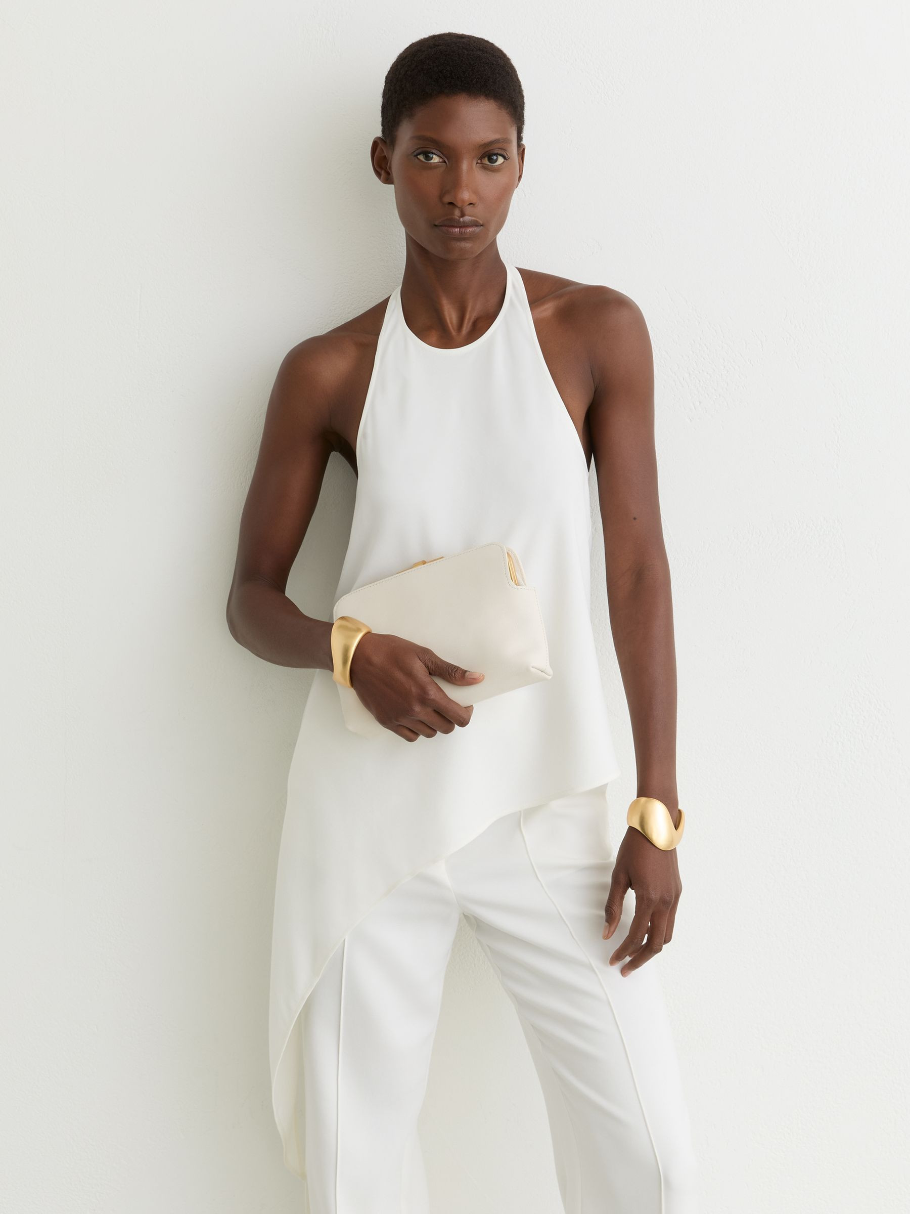 Reiss Asymmetric Draped Halterneck Top in Ivory | REISS | Reiss US