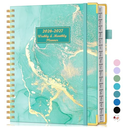 Planner 2026-2027, 18 Months Weekly and Monthly Hardcover Planner, January 2026 - June 2027, 8.5" x 11" A4 Large Daily Calendar Planner Book with Tabs, Spiral Yearly Agenda Organizer Notebook for School Work Home, Teal Marble | Amazon (US)