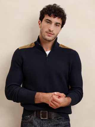 Vegan Suede Patch Zip Sweater | Banana Republic Factory