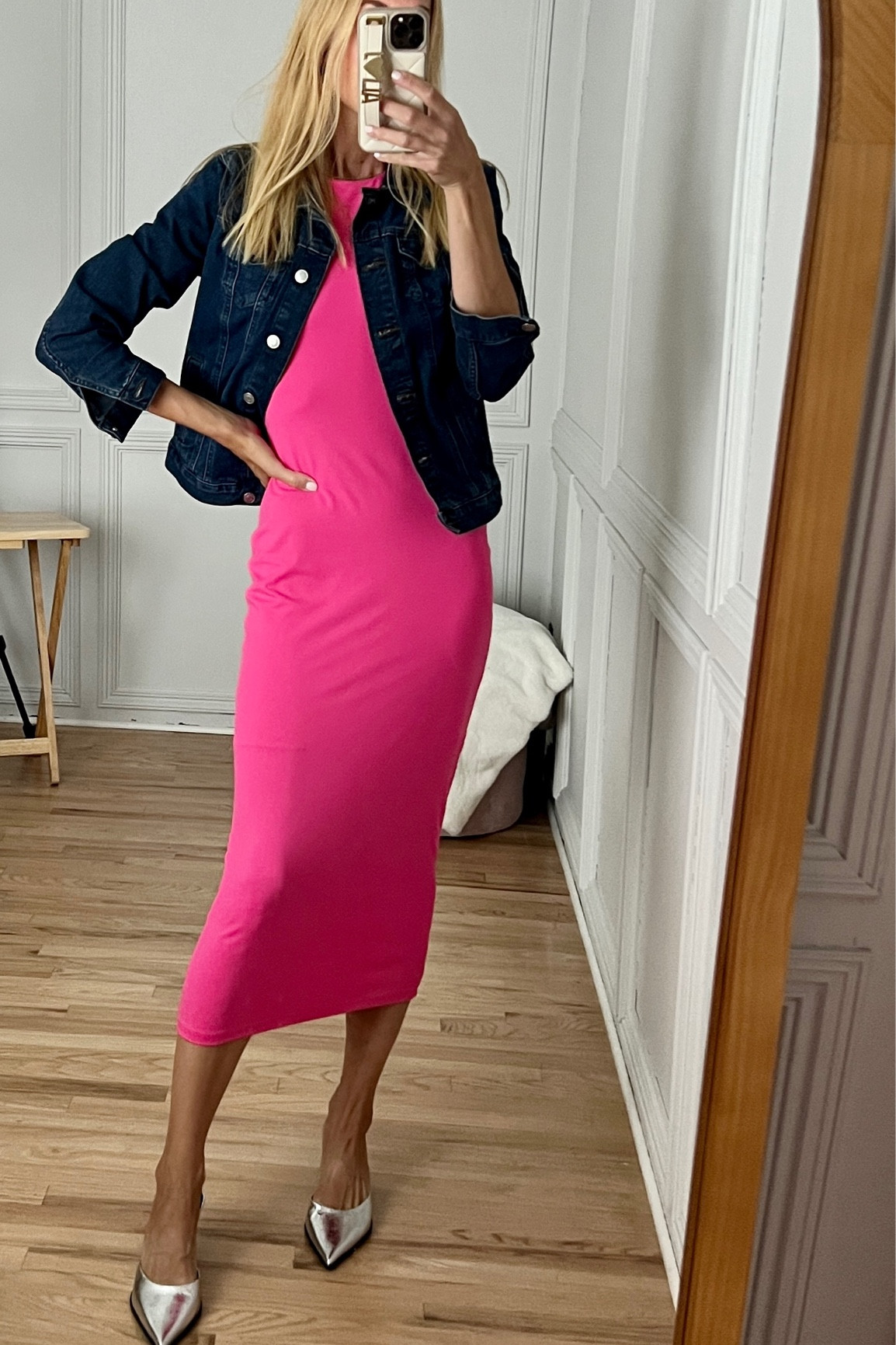 Barbie movie night outfit 💕
The back of this dress is cut out and so pretty
Silver heels
Dark denim jacket
Body con dress, hot pink dresses

#LTKunder50 #LTKsalealert #LTKunder100