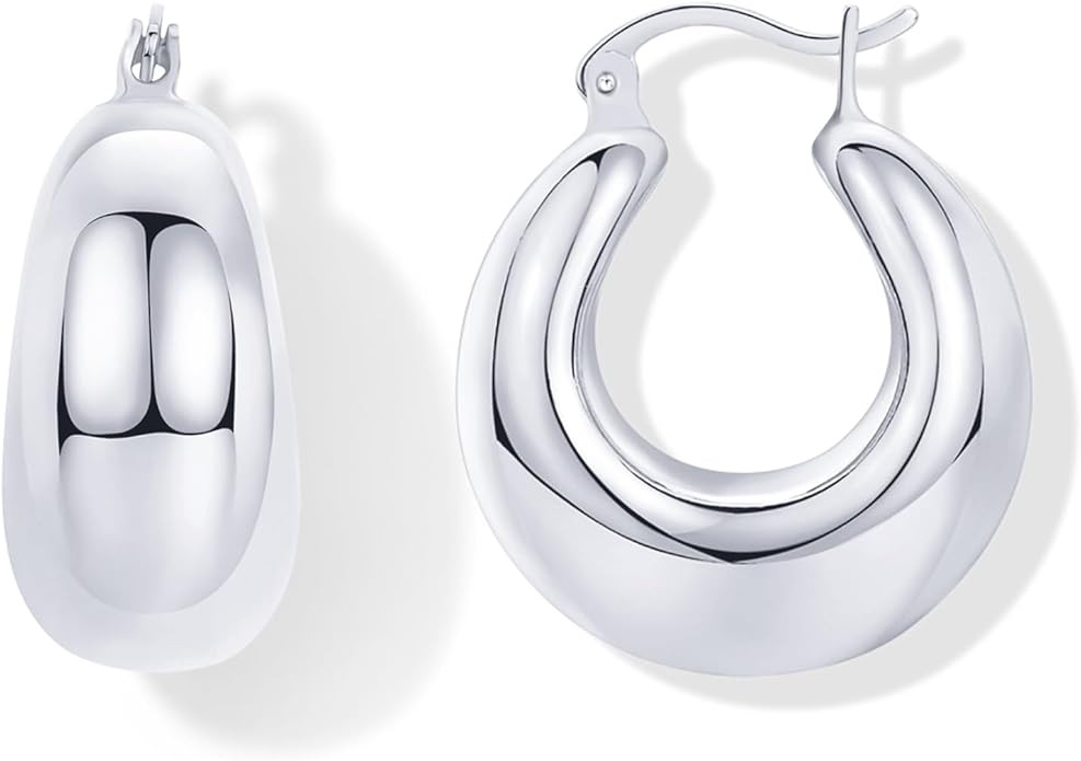 PAVOI 14K Gold Plated Sterling Silver Posts Oval Chunky Hoop Earrings for Women - Trendy Statemen... | Amazon (US)